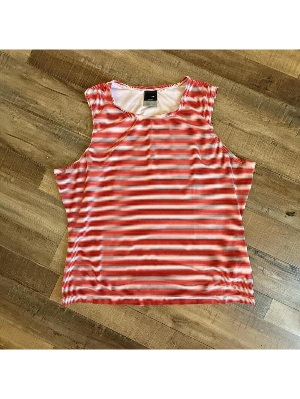 Nike Tank Red White Striped Sz L (12-14) Dri Fit